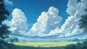 蓝天白云森林草地