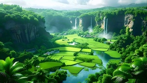 绿色护眼山水田园