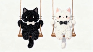 荡秋千的黑白猫咪