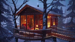 冬季暴风雪温暖树屋