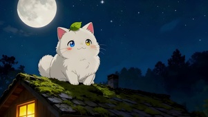 屋顶看月亮的猫咪