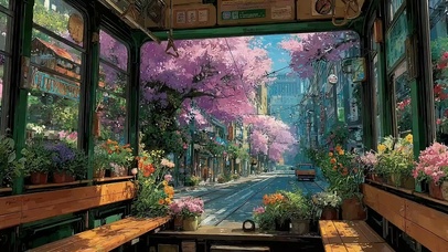 春日城市汽车粉樱风景