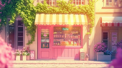 粉色夏日温馨甜品商店