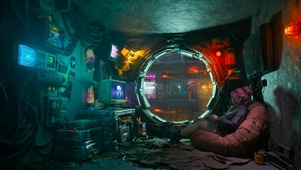 科幻房间玩游戏女孩