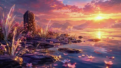 落日河畔浪漫唯美风景
