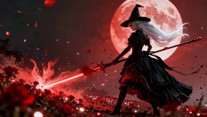 猩红月下白发黑裙血腥少女猎杀