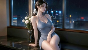 夜晚窗台性感女孩