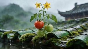 雨天花草树木