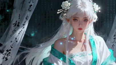 花簪银纱水墨风的古风白发美人