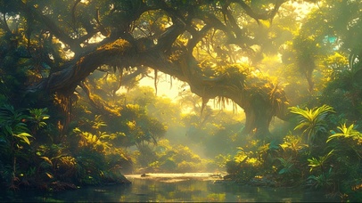 阳光热带雨林溪流