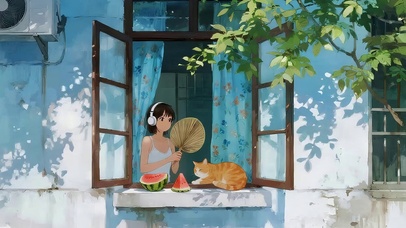 夏日乘凉女孩