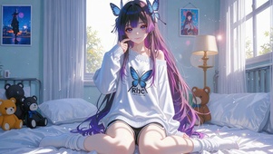 紫发卧室少女蝴蝶忍