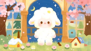 萌萌小羊春天的樱花开了