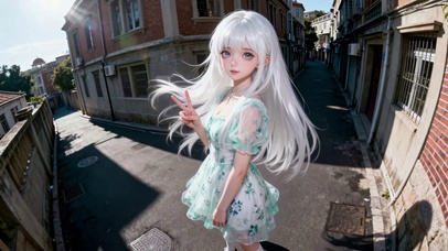 巷尾碎花裙白发女孩