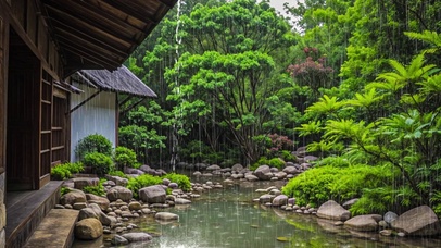 【雨景】屋后的池塘