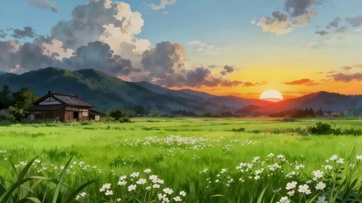 日出光芒照耀草原