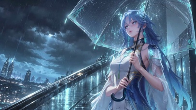 雨夜撑伞清宵