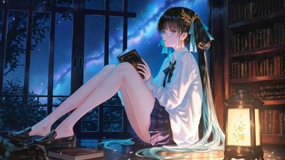 星空夜窗前美少女今汐