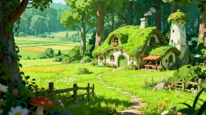 护眼绿景树木房屋