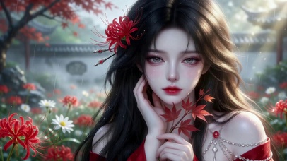古风红衣彼岸花少女