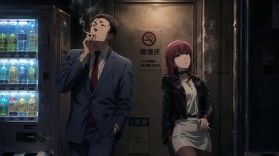在超市门后吸烟的二人