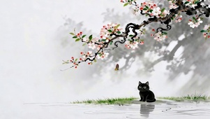 墨色春景小猫