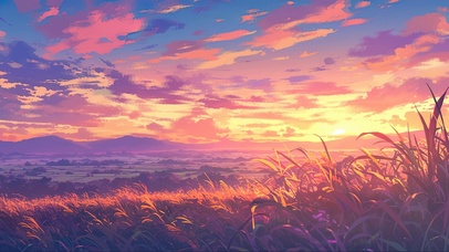 梦幻晚霞广阔草原