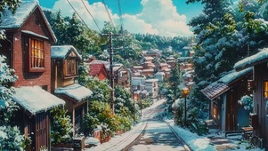 圣诞清晨蓝天城市街道