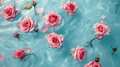 清新水中玫瑰花