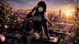 日落天台黑长直二次元美少女