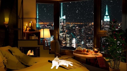 温馨的冬季雪天房间