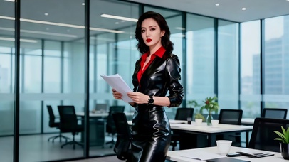 穿黑色皮衣的美女总裁