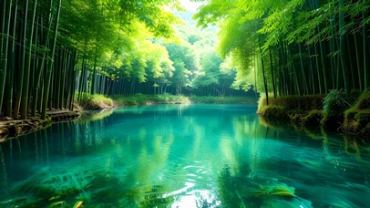 绿色护眼竹林湖泊