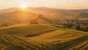 落日广阔葡萄田