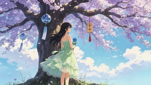 樱花树下女孩