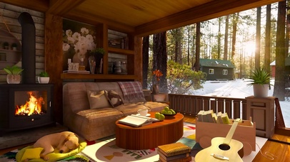 温暖阳光树林木屋