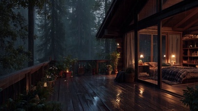 雨夜森林木屋