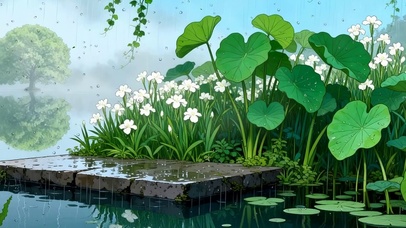 雨天树木绿景双屏