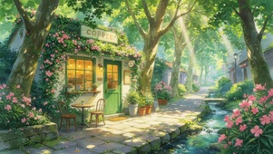 唯美的树荫下小屋