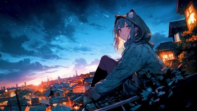 唯美流星夜的少女