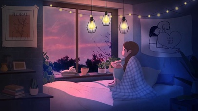 夜晚孤独的少女