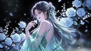 唯美古风森系拈花少女