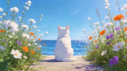 鲜花湖边猫咪