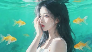 水下赏鱼女孩