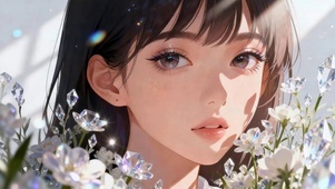 花丛中长发女孩