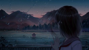 窗外雨屏