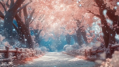 粉樱浪漫落花森林公园