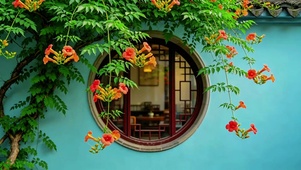 中式庭院凌霄花