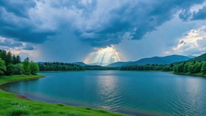 蓝湖丁达尔治愈自然风景