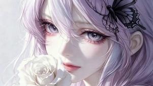 紫发蝴蝶白玫瑰二次元美少女